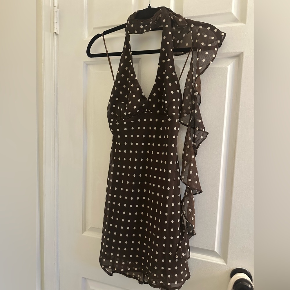 Elegant Brown Polka Dot Mini Dress